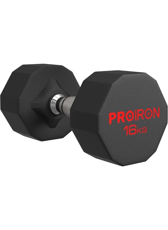 PROIRON Rubber Dumbbells Odorless, Steel Weights Set Men Women Home Gym 16kg Fitness Training Exercise Body Strength Lifting Equipment (Single) - Image 1