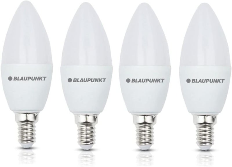 Blaupunkt LED E14 Light Bulb - Candle - Daylight Lighting - 7W - Small Edison Screw - Equivalent of 50W - Frosted - Natural White 4000K - 595 Lumens - Energy and Cost Saving Light - Pack of 4 - Image 1