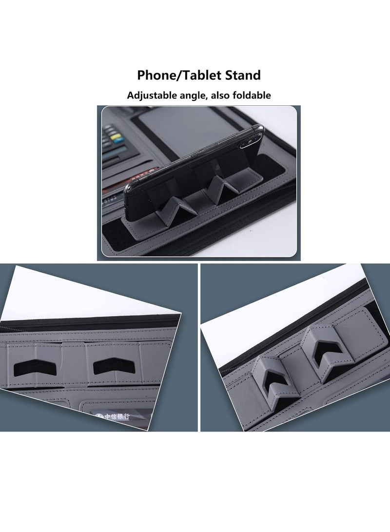 عام حافظة أعمال A4 Padfolio متعددة الوظائف بسحاب من الجلد، مفكرة احترافية لمجلد ملفات المؤتمرات، منظم شخصي للرجال والنساء (اللون: أسود، الحجم: مع حساب - Image 5