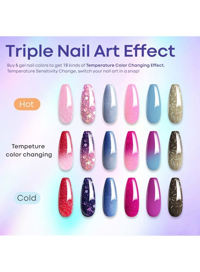 MODELONES Mood Gel Nail Polish Set Temperature Color Changing Gel Colors Collection Red Blue Glitter Gel Polish Soak Off 6 Colors Christmas Gifts New Year Holiday Salon DIY at Home - Image 2