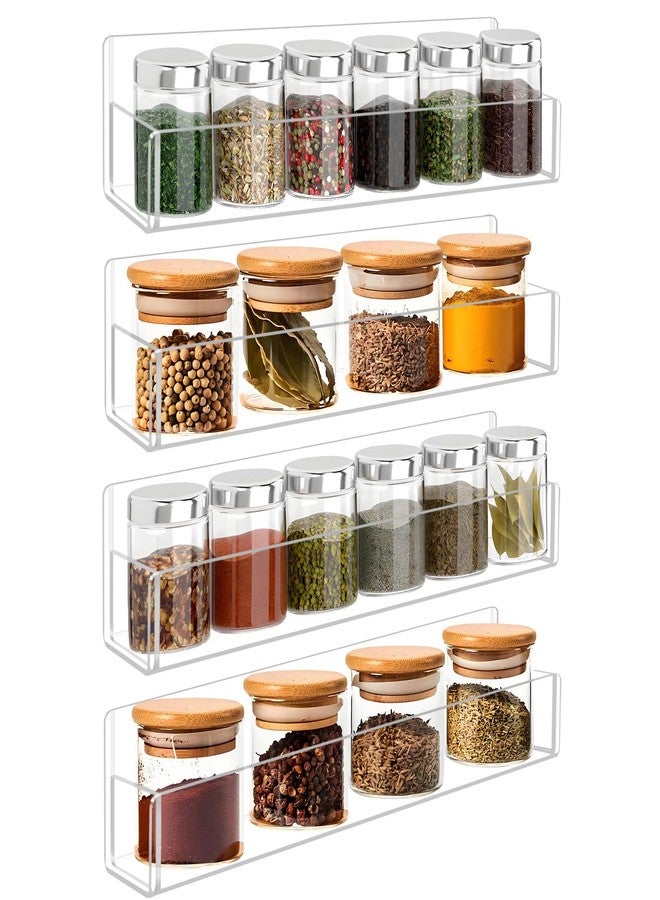 Douildhaiy Acrylic Spice Rack Wall Mount-12 Inch, Clear Spice Shelf Storage Holder, 4 Pack Hanging Seasoning Rack Organizer for Cabinet Door, Cupboard or Wall Kitchen (Adhesive or Screw) - Image 1