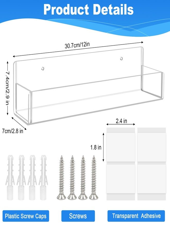 Douildhaiy Acrylic Spice Rack Wall Mount-12 Inch, Clear Spice Shelf Storage Holder, 4 Pack Hanging Seasoning Rack Organizer for Cabinet Door, Cupboard or Wall Kitchen (Adhesive or Screw) - Image 3