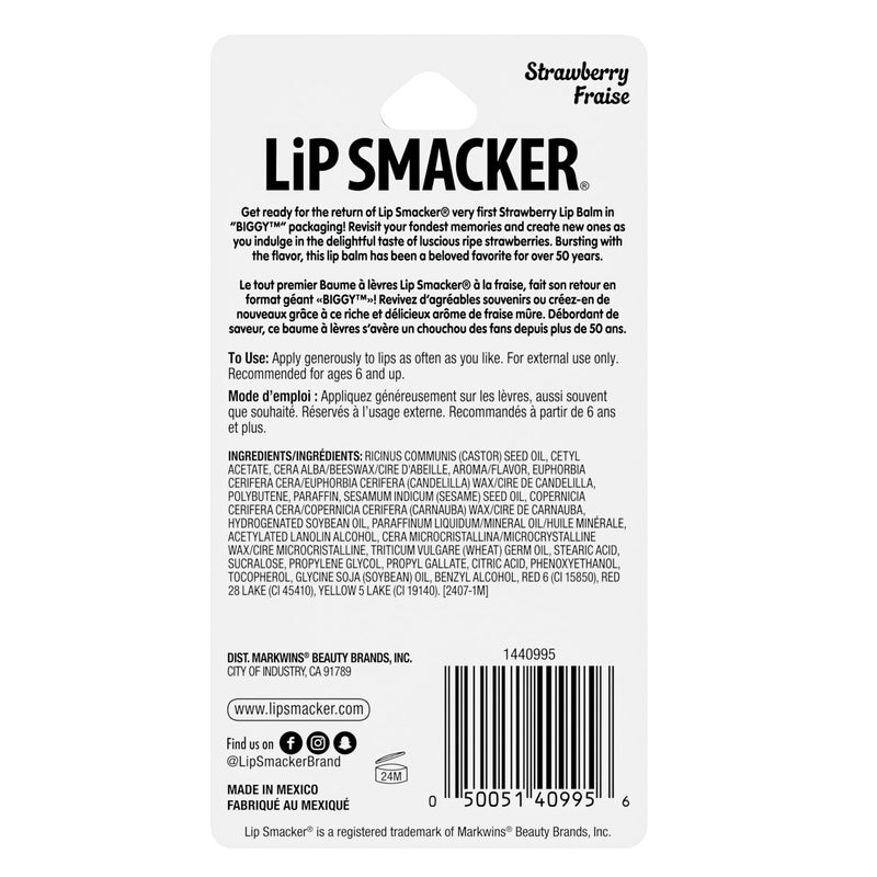 Lip Smacker Biggy Lip Balm, Nostalgic Flavor, Ultra-Moisturizing & Hydrating, Clear Glossy Finish, Fun & Collectible Gift for All Ages - Strawberry - Image 4