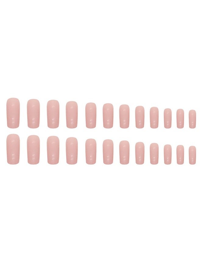 LYLYNB 24Pcs Nude Press on Nails Solid Color Fake Nails Square Shape False Nails Glossy Pink Acrylic Nails Full Cover Stick on Nails Summer Nails Press ons Reusable Artificial Nails for Women Manicure Art - Image 5