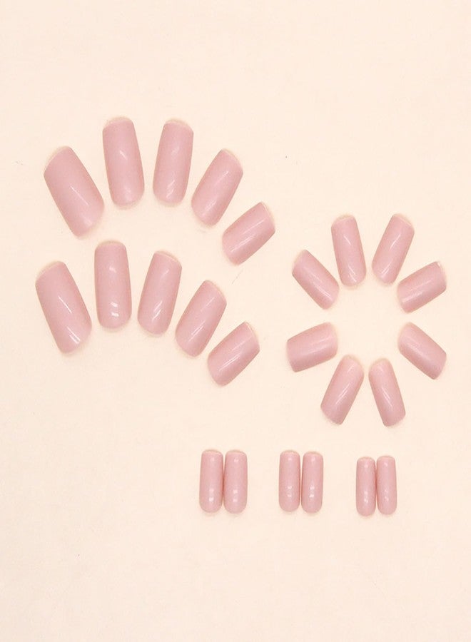 LYLYNB 24Pcs Nude Press on Nails Solid Color Fake Nails Square Shape False Nails Glossy Pink Acrylic Nails Full Cover Stick on Nails Summer Nails Press ons Reusable Artificial Nails for Women Manicure Art - Image 4
