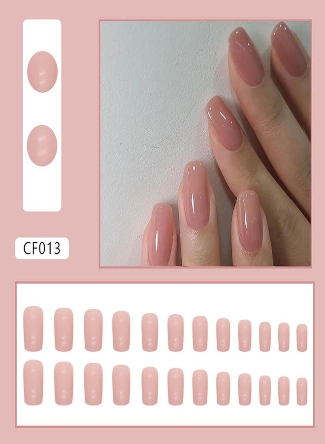LYLYNB 24Pcs Nude Press on Nails Solid Color Fake Nails Square Shape False Nails Glossy Pink Acrylic Nails Full Cover Stick on Nails Summer Nails Press ons Reusable Artificial Nails for Women Manicure Art - Image 2
