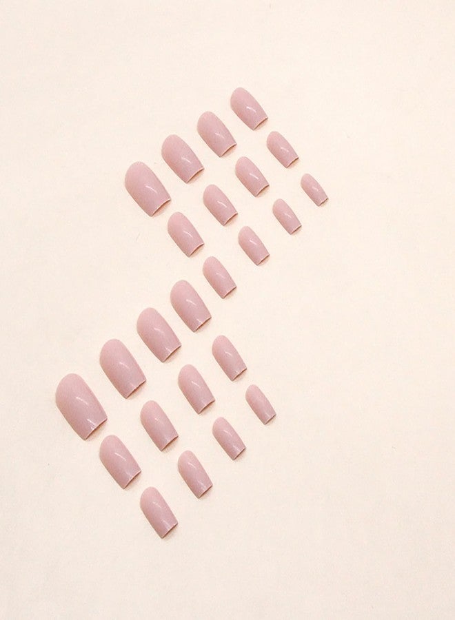 LYLYNB 24Pcs Nude Press on Nails Solid Color Fake Nails Square Shape False Nails Glossy Pink Acrylic Nails Full Cover Stick on Nails Summer Nails Press ons Reusable Artificial Nails for Women Manicure Art - Image 3
