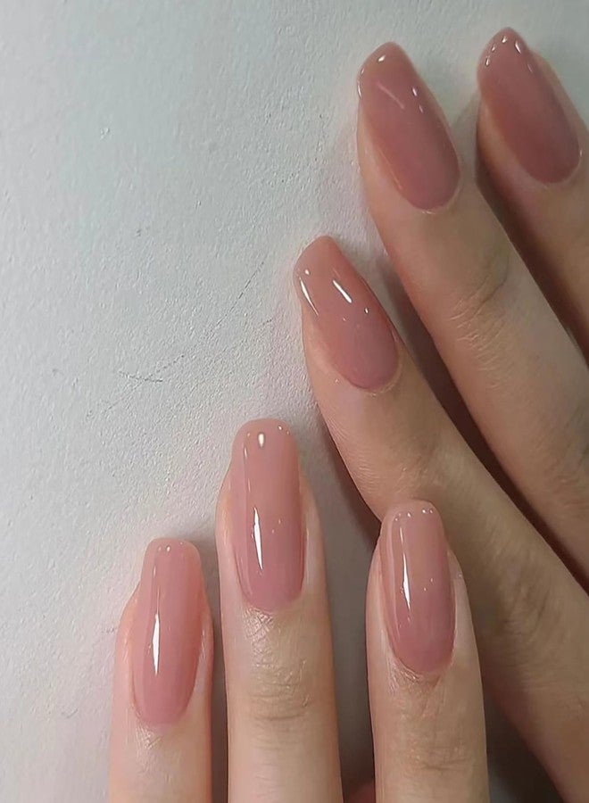 LYLYNB 24Pcs Nude Press on Nails Solid Color Fake Nails Square Shape False Nails Glossy Pink Acrylic Nails Full Cover Stick on Nails Summer Nails Press ons Reusable Artificial Nails for Women Manicure Art - Image 1
