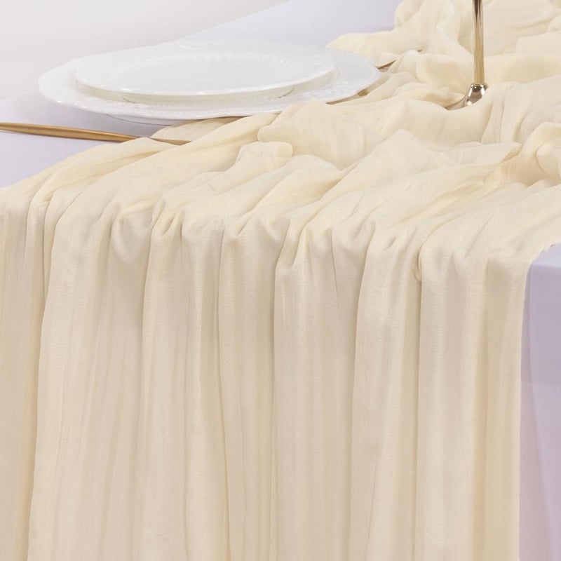 Socomi Beige Table Runner Spring Easter Cheesecloth Table Runner 170 inch Cheese Cloth 14FT Boho Rustic Gauze for Wedding Party Baby Shower Decor - Image 1