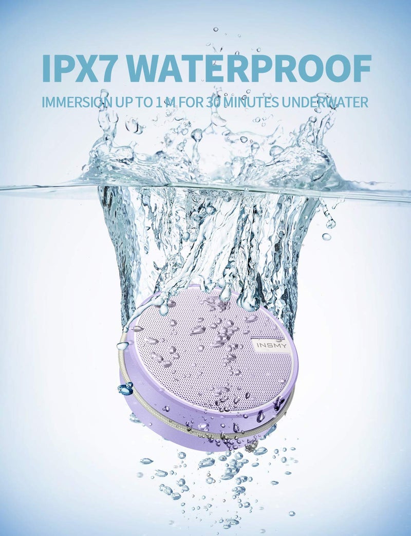 INSMY مكبر صوت بلوتوث محمول مقاوم للماء INSMY C12 IPX7، مكبر صوت صغير محمول، مكبرات صوت بلوتوث لاسلكية بصوت واضح وعالي تدعم بطاقة TF وكوب شفط للهوايات مثل الكاياك والقوارب والشاطئ (أرجواني) - Image 2
