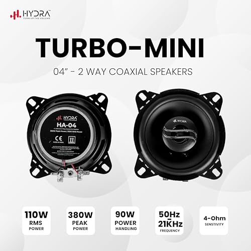 hydra Hyrda HA-4 Turbo-MINI 4 Inch Coaxial Car Speaker with Inbuilt Twiiter RMS Power 110W Peak Power 3800W Surround Stereo Car Door Sound System Clear Bass with Sound Frequency 50 Hz - Image 3