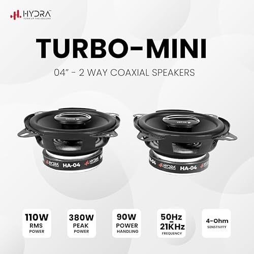 hydra Hyrda HA-4 Turbo-MINI 4 Inch Coaxial Car Speaker with Inbuilt Twiiter RMS Power 110W Peak Power 3800W Surround Stereo Car Door Sound System Clear Bass with Sound Frequency 50 Hz - Image 2