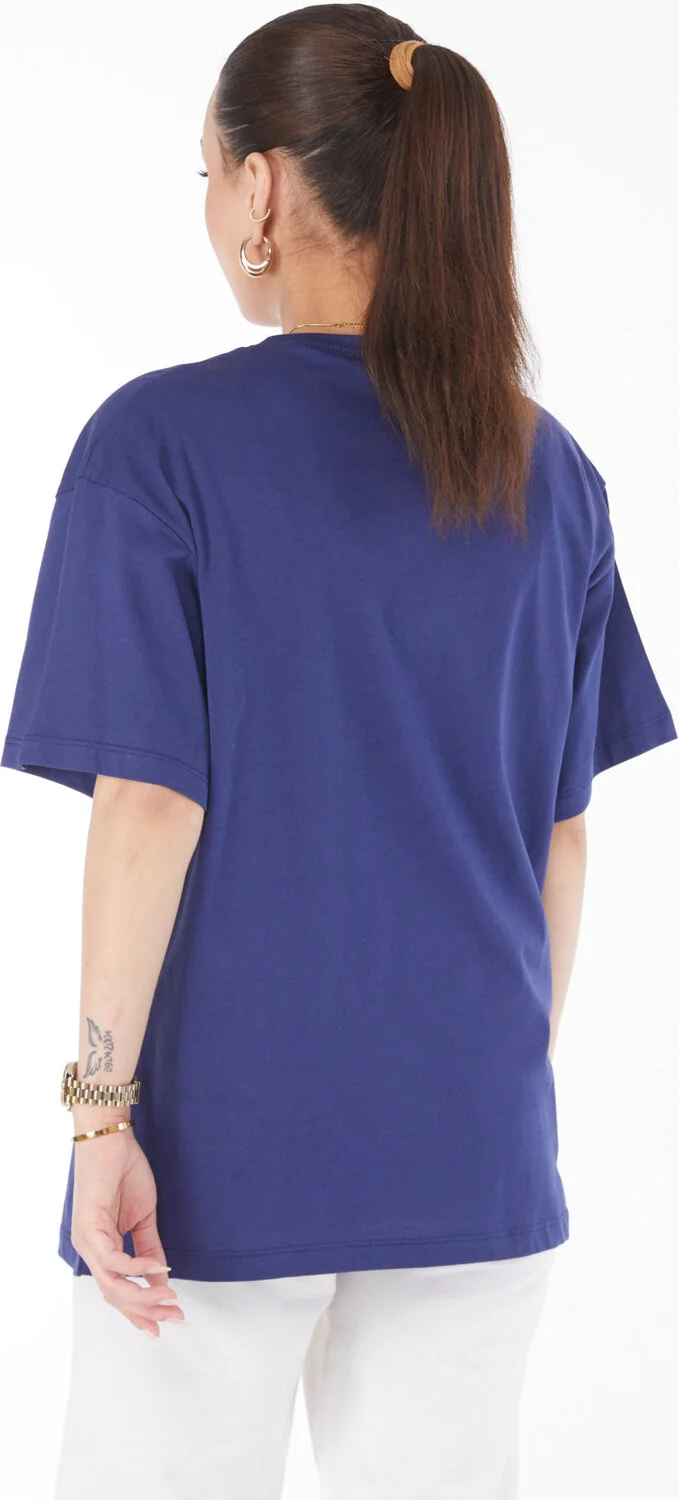 Tofisa 24635-DARK BLUE Crew Neck Short Sleeve Printed T-Shirt