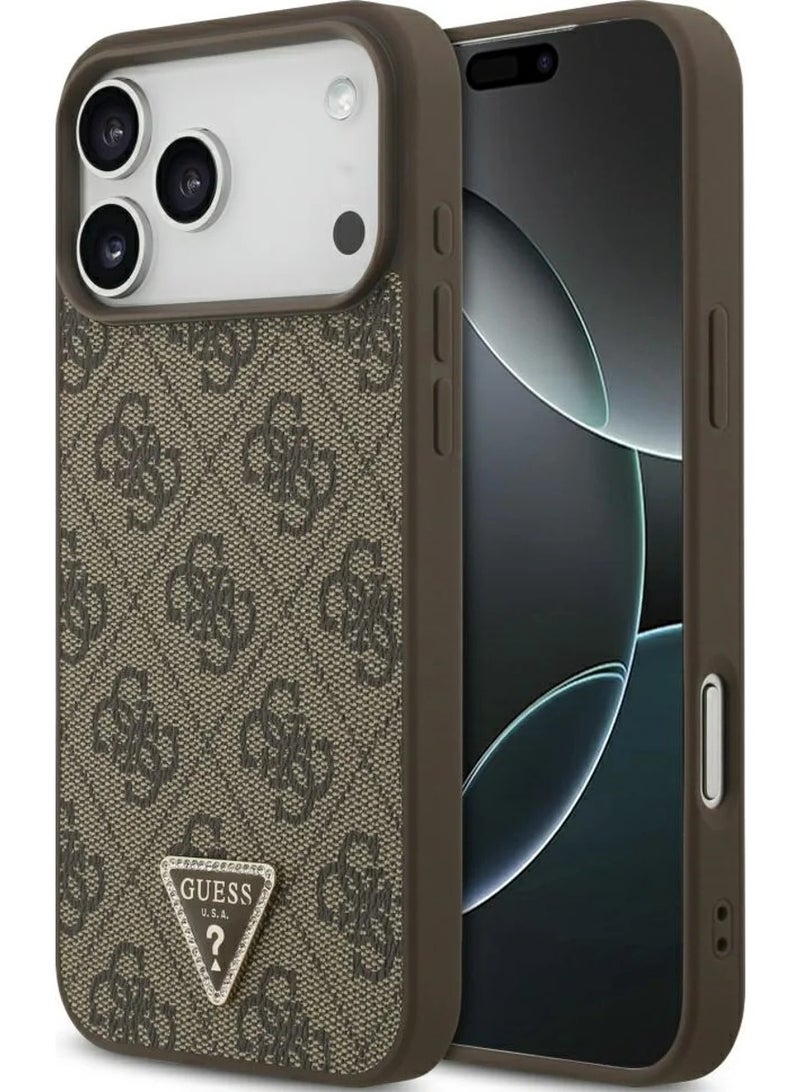 GUESS Guess Case Leather 4G Triangle Strass MagSafe for iPhone 17 Pro Max brown (GUHMP17XP4TDPLW) - Image 3