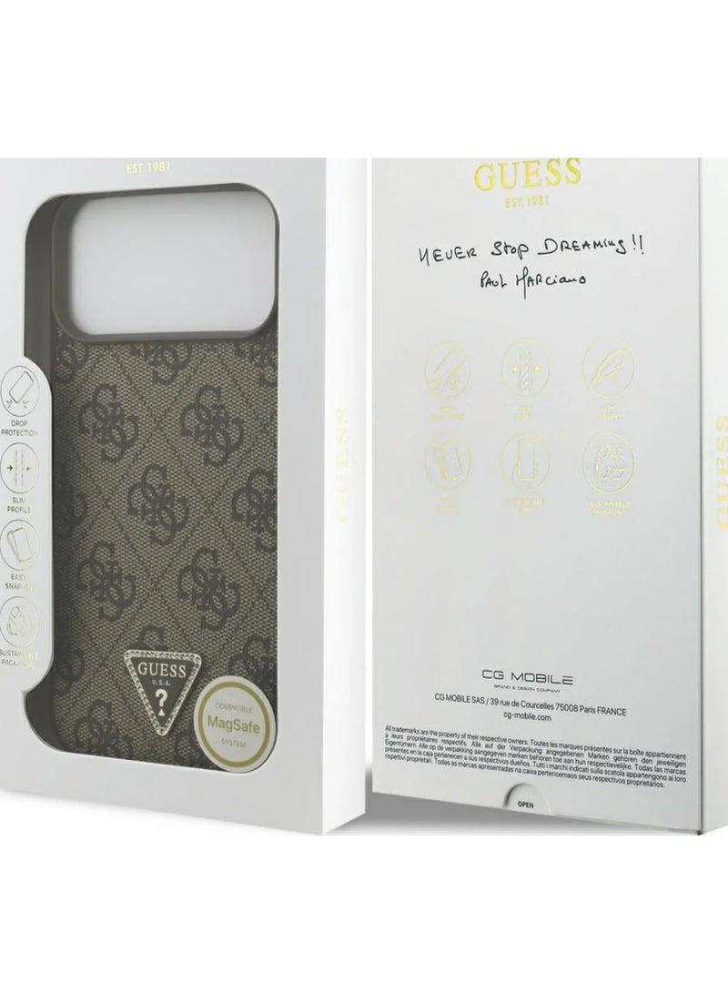 GUESS Guess Case Leather 4G Triangle Strass MagSafe for iPhone 17 Pro Max brown (GUHMP17XP4TDPLW) - Image 4