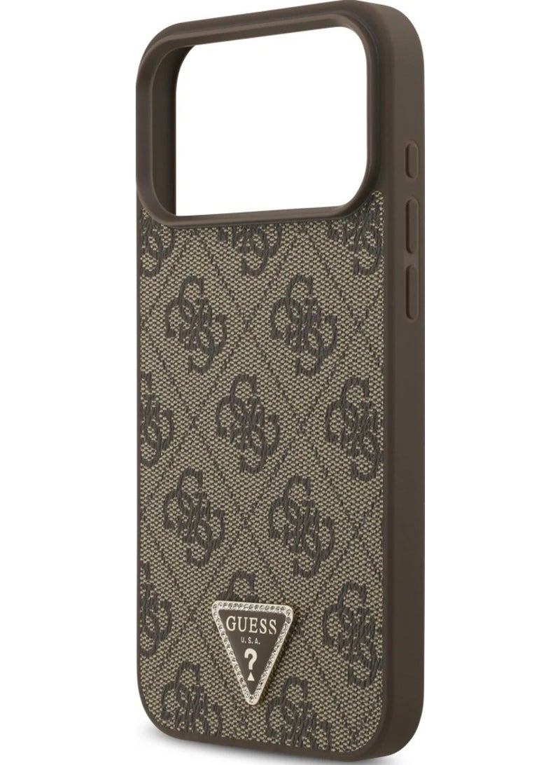GUESS Guess Case Leather 4G Triangle Strass MagSafe for iPhone 17 Pro Max brown (GUHMP17XP4TDPLW) - Image 2