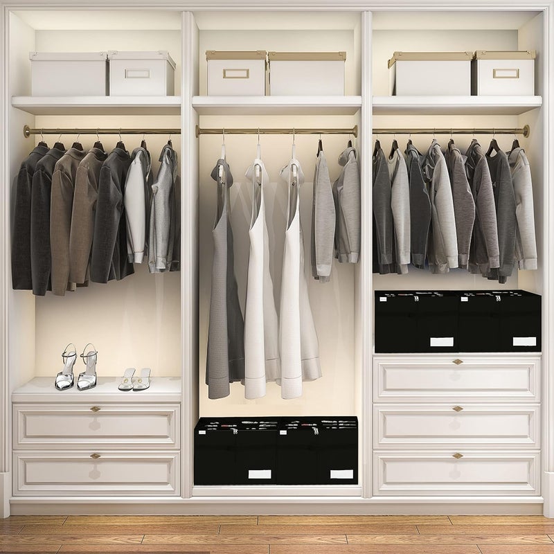 AMPLIN Shoe Organiser for Closet Fits 16 Pairs Large Shoe Box Storage Containers Clear Foldable Shoe Storage Bins wBottom Support Space Saving Shoes Holder wReinforced Handles Black - Image 3