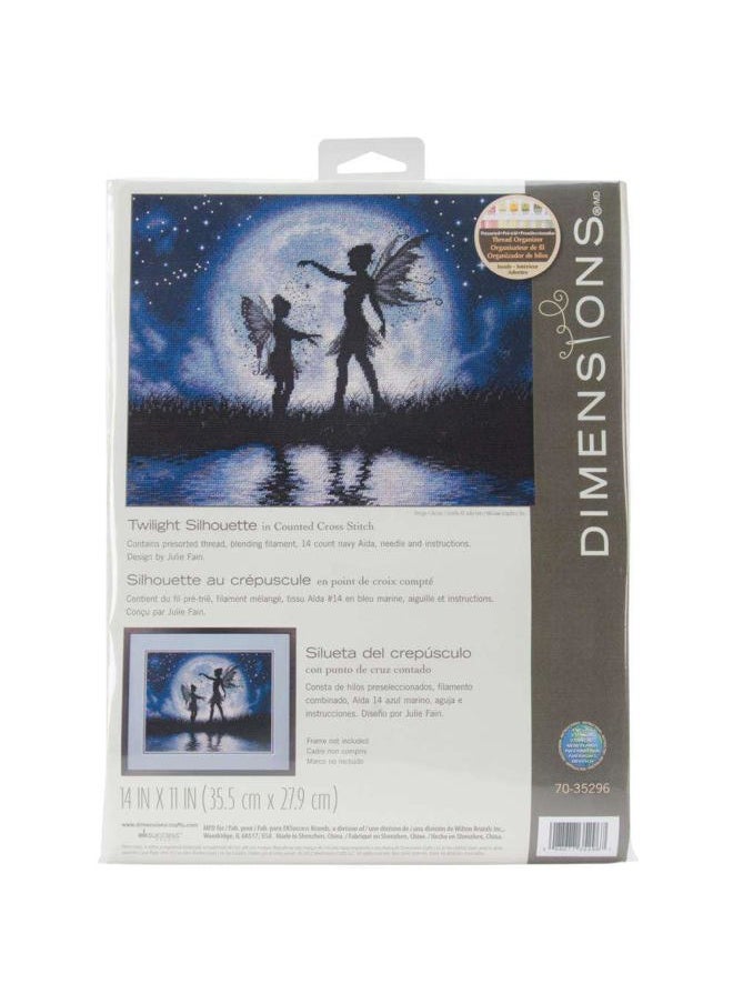 Dimensions Twilight Silhouette Fairy Counted Cross Stitch Kit, 14 Count Navy Aida, 14'' x 11'',Black, Blue, White 