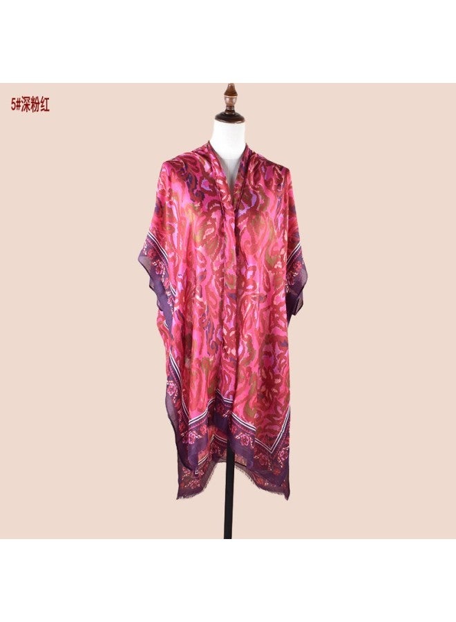 Summer Women's Thin Cardigan Sunscreen Clothing Color Matching Color Contrast Printing Satin Cotton And Linen Shawl Seaside Travel Beach Towel Batch