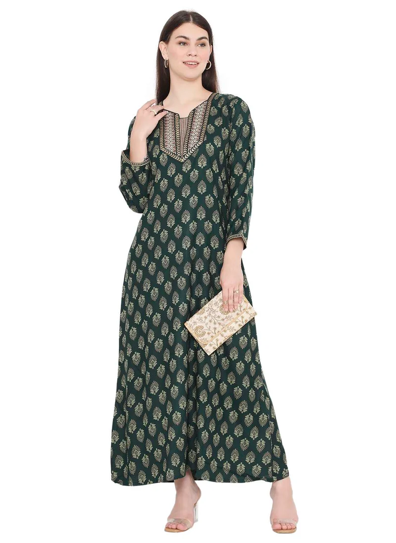 HANA & SARA CASUAL FARASHA KAFTAN DRESS WITH UNIQUE PRINT AND THREAD EMBROIDERY FOR WOMEN