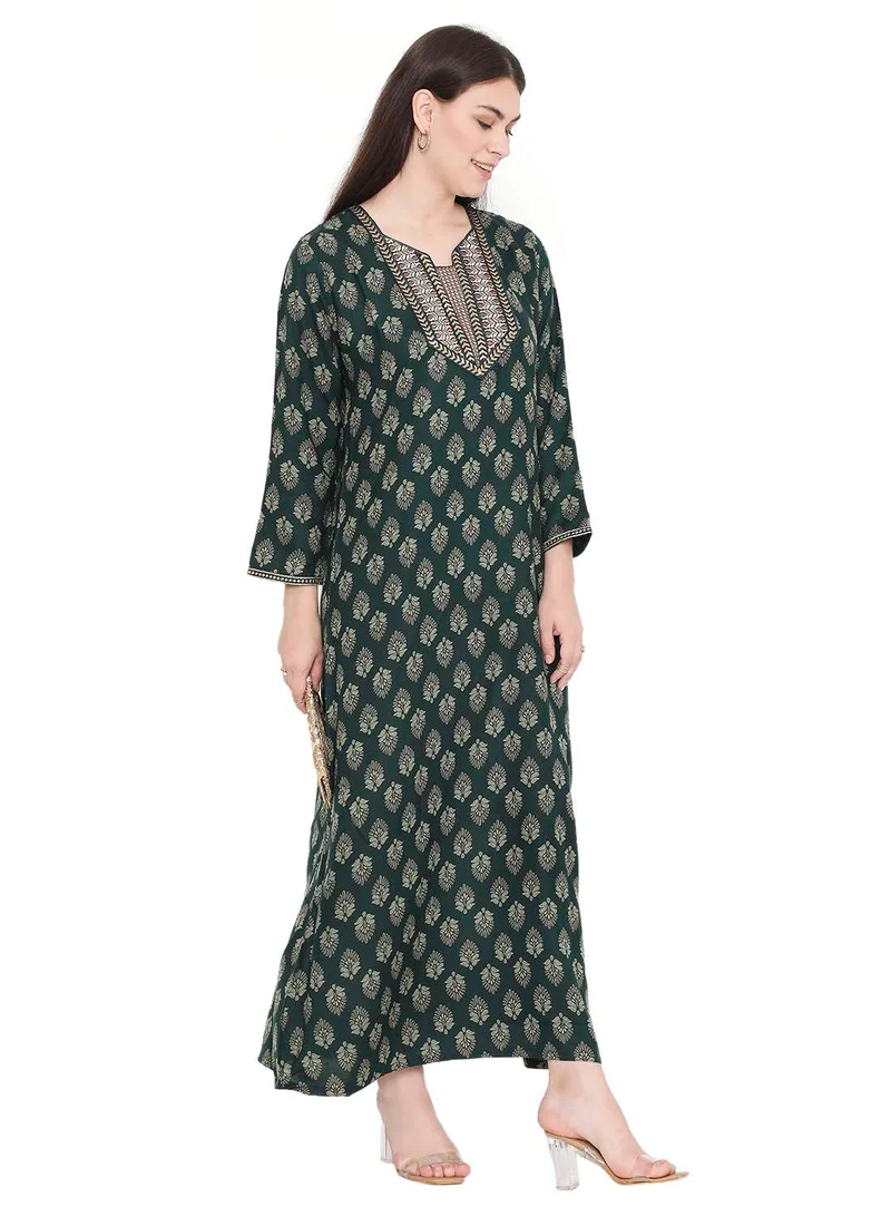 HANA & SARA CASUAL FARASHA KAFTAN DRESS WITH UNIQUE PRINT AND THREAD EMBROIDERY FOR WOMEN