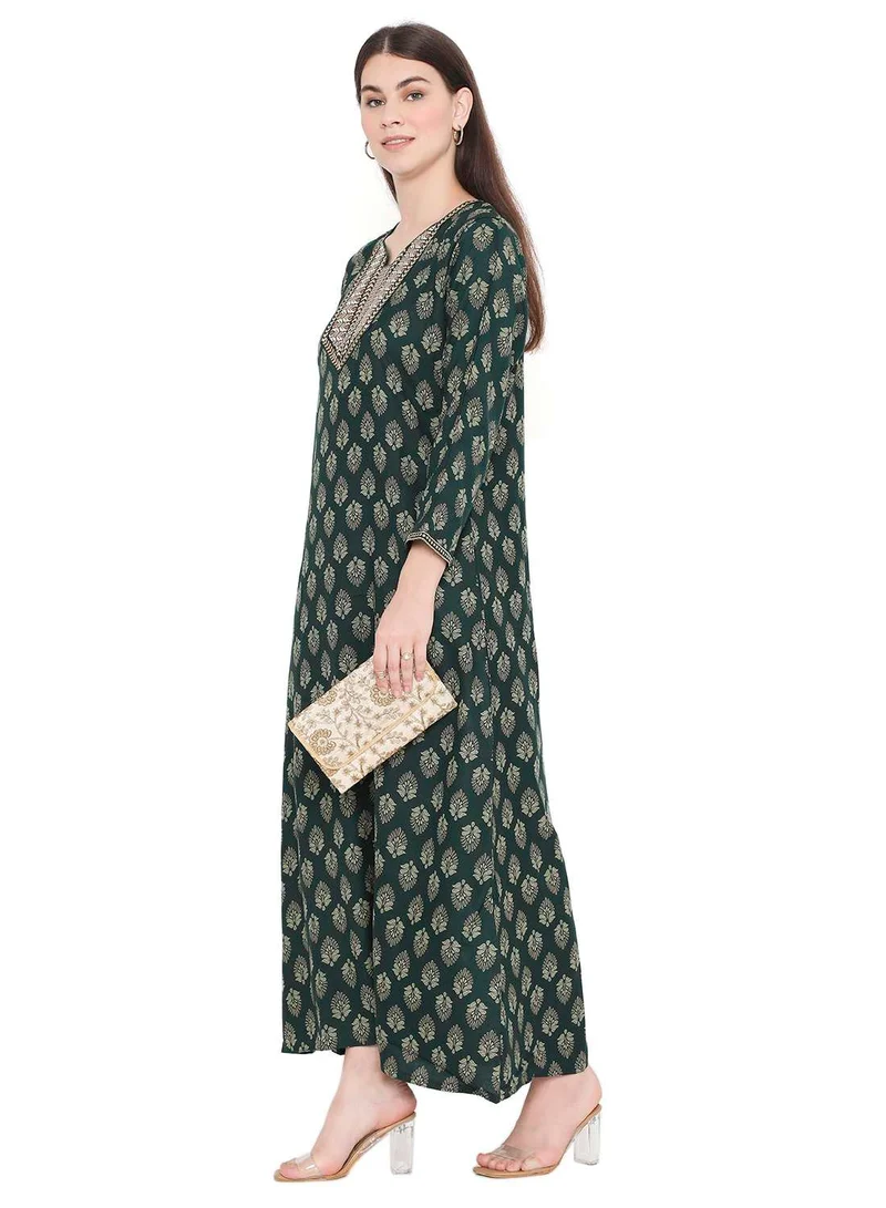 HANA & SARA CASUAL FARASHA KAFTAN DRESS WITH UNIQUE PRINT AND THREAD EMBROIDERY FOR WOMEN