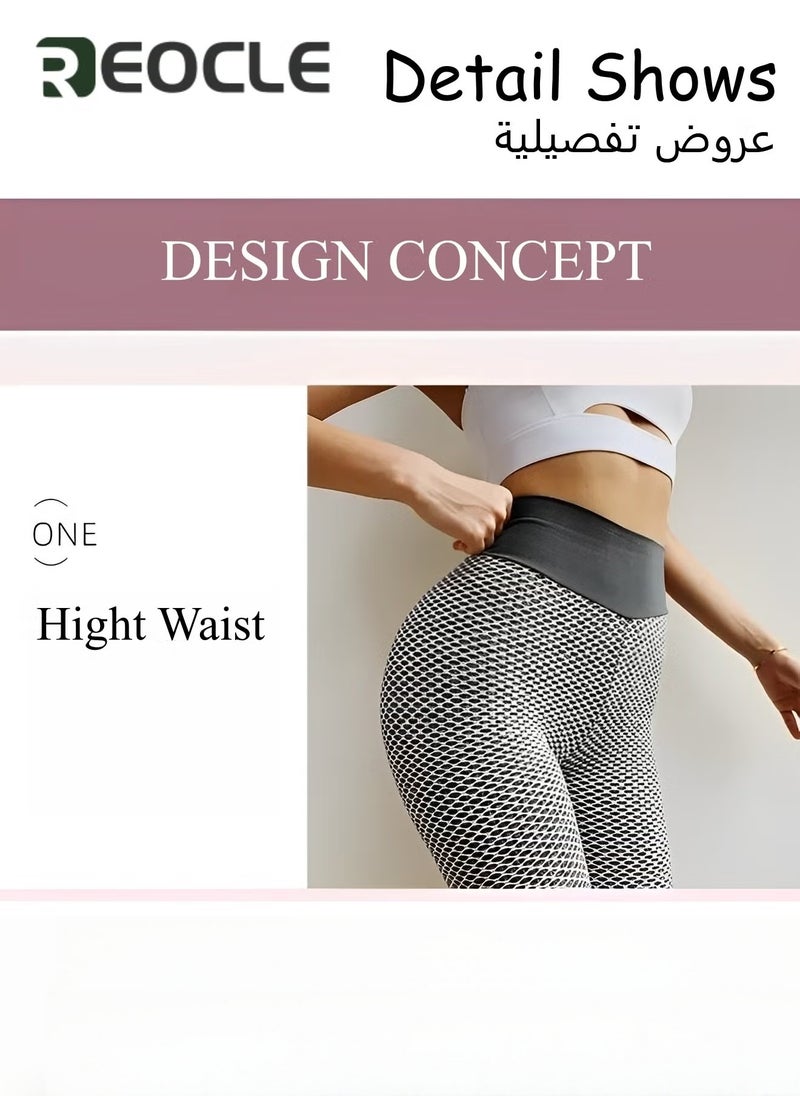 REOCLE Women's High Waisted Yoga Pants Tummy Control Workout Lifting Leggings High Waisted Scrunch Booty Gym Tights Anti Cellulite Textured Tights - Image 2