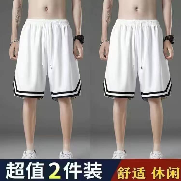 Summer Mesh Breathable Mens Sports Shorts White White (two pieces) 