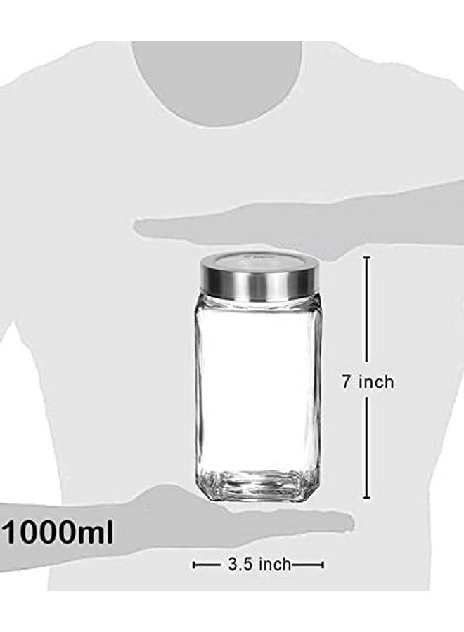 BrezzyCloud Brezzycloud Cubical Square Transparent Glass Jars & Containers for Kitchen Pantry, Snacks, Masala, Jams, Pickles, Cookies, Dry Fruits, Coffee Beans Storage 1KG Glass Jar with Lid, 1liter, Set of 8 - Image 3