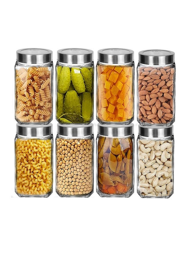BrezzyCloud Brezzycloud Cubical Square Transparent Glass Jars & Containers for Kitchen Pantry, Snacks, Masala, Jams, Pickles, Cookies, Dry Fruits, Coffee Beans Storage 1KG Glass Jar with Lid, 1liter, Set of 8 - Image 1