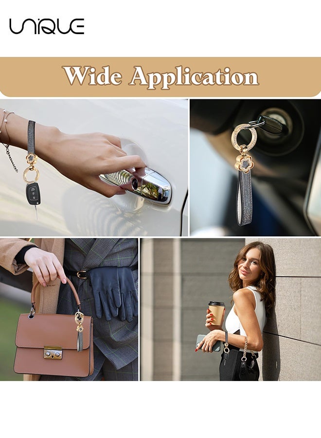 يونيك ميدالية مفاتيح للسيارة من الجلد الصناعي والمعدن - سلسلة مفاتيح سيارة مبتكرة مع حلقة D مانعة للفقد و2 حلقات مفاتيح - حلقة من مزيج الزنك مع جلد منقوش قابلة للدوران 360° - سوار معصم للسيارة عالمي - قلادة لتزيين حقيبة مدرسية أو السيارة - تأتي مع مفك براغي - باللون الأسود/الذهبي - Image 5