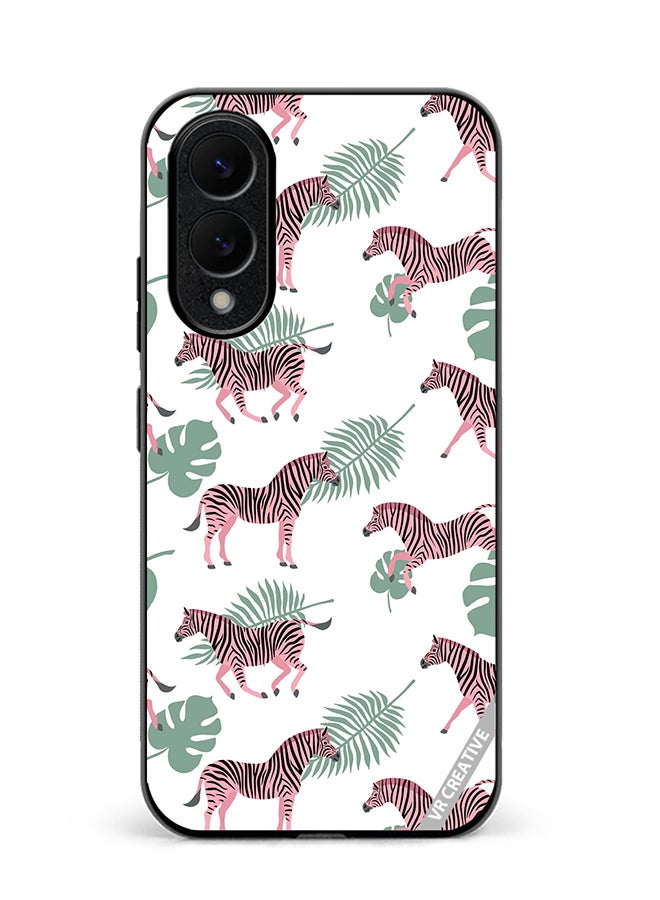 VR CREATIVE Protective Case Cover For Samsung Galaxy S25 Edge Vector Zebra And Palm Leaves Isolated On White Design Multicolour