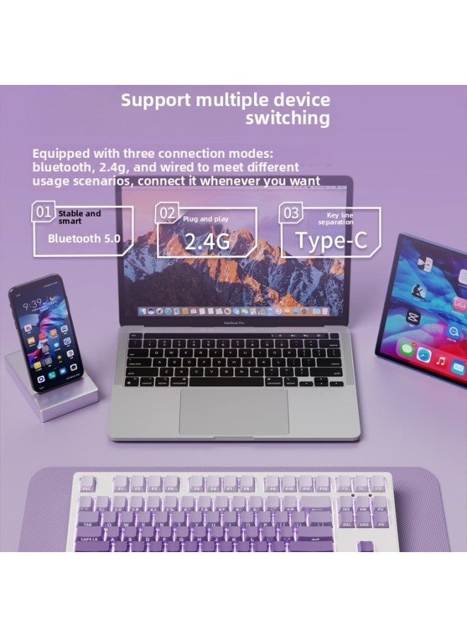 Office 08 Mechanical 1 Three-mode Keyboard Mouse Suit Wireless Bluetooth Walker Front Girl Side Key Computer Game-Colour:Blue Axis (crisp Feel) - Dark Fragrance 87 Keys 【white Light - Side Engraving - Image 5