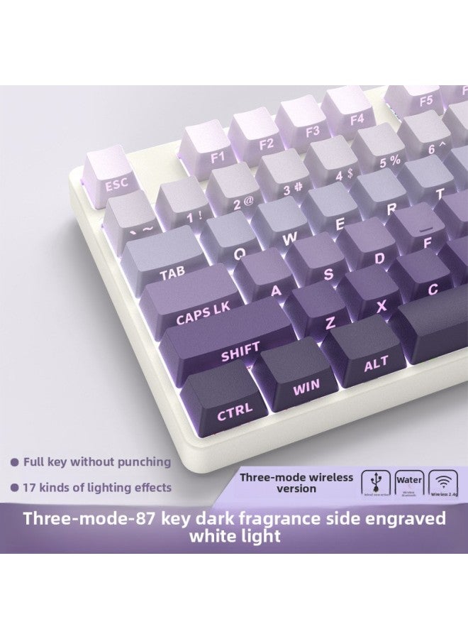 Office 08 Mechanical 1 Three-mode Keyboard Mouse Suit Wireless Bluetooth Walker Front Girl Side Key Computer Game-Colour:Blue Axis (crisp Feel) - Dark Fragrance 87 Keys 【white Light - Side Engraving - Image 1