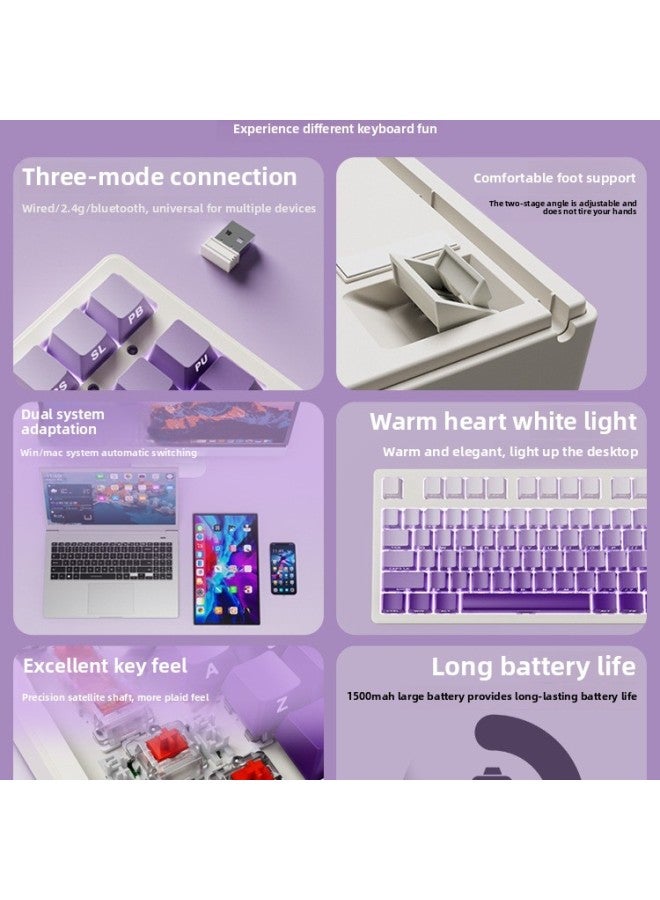 Office 08 Mechanical 1 Three-mode Keyboard Mouse Suit Wireless Bluetooth Walker Front Girl Side Key Computer Game-Colour:Blue Axis (crisp Feel) - Dark Fragrance 87 Keys 【white Light - Side Engraving - Image 3