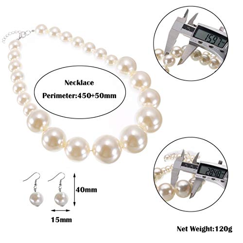 Jerollin Fashion Single Chain Big Pearl Bib Collar Choker Statement Necklace White - Image 5