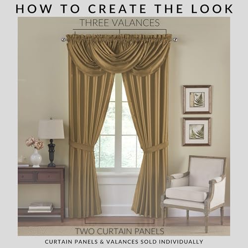 Elrene Home Fashions Versailles Faux-Silk Room-Darkening Curtain Panel, Blackout Curtain with Rod Pocket, 52 Inches by 84 Inches, Gold, 1 Panel - Image 3