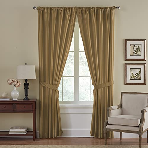 Elrene Home Fashions Versailles Faux-Silk Room-Darkening Curtain Panel, Blackout Curtain with Rod Pocket, 52 Inches by 84 Inches, Gold, 1 Panel - Image 1