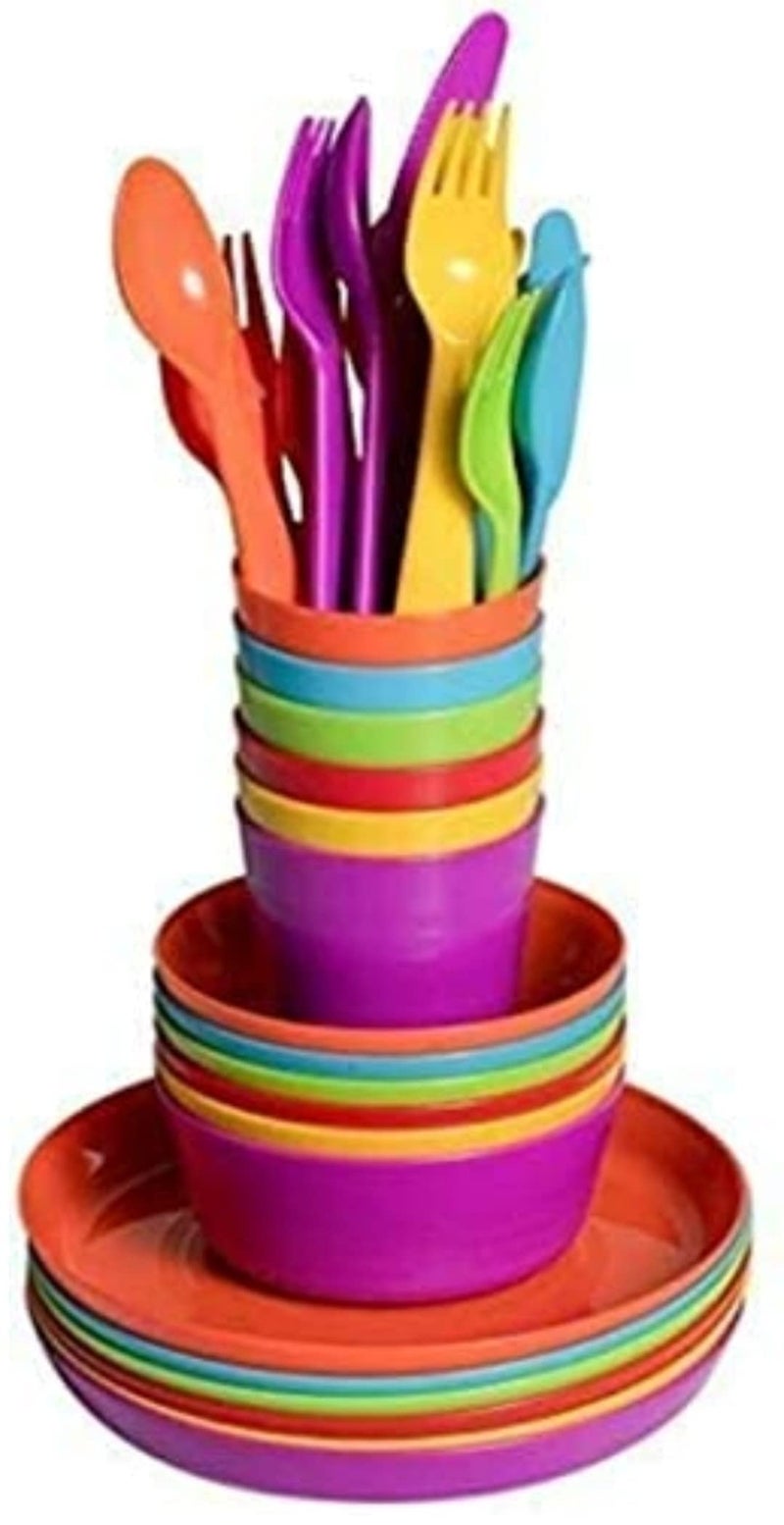 Klickpick Home Klickpick Home Children Plastic Dinnerware Set Of 36 Pieces 6 colors Kids Set Includes Kids Cups Plates Bowls Flatware Set Toddler Dishes Tumblers Reusable Microwave Dishwasher Safe 