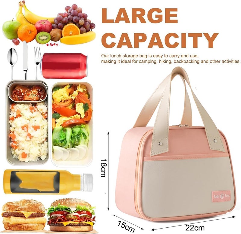 Clesante Insulated Lunch Bag for Men Women and Kids, Waterproof Thermal Insulated Lunch Box Carrier, Reusable Portable Lunch Tote for School Work Office (Pink) - Image 2