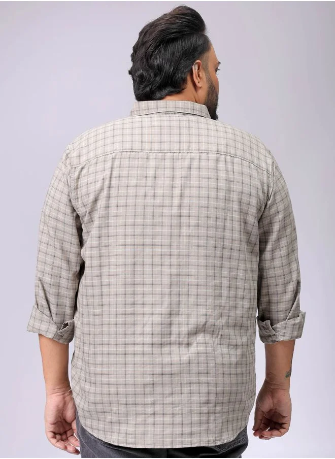 هاردسودا Men Plus Size Regular Fit Checkered Spread Collar Full Sleeves Casual Shirt