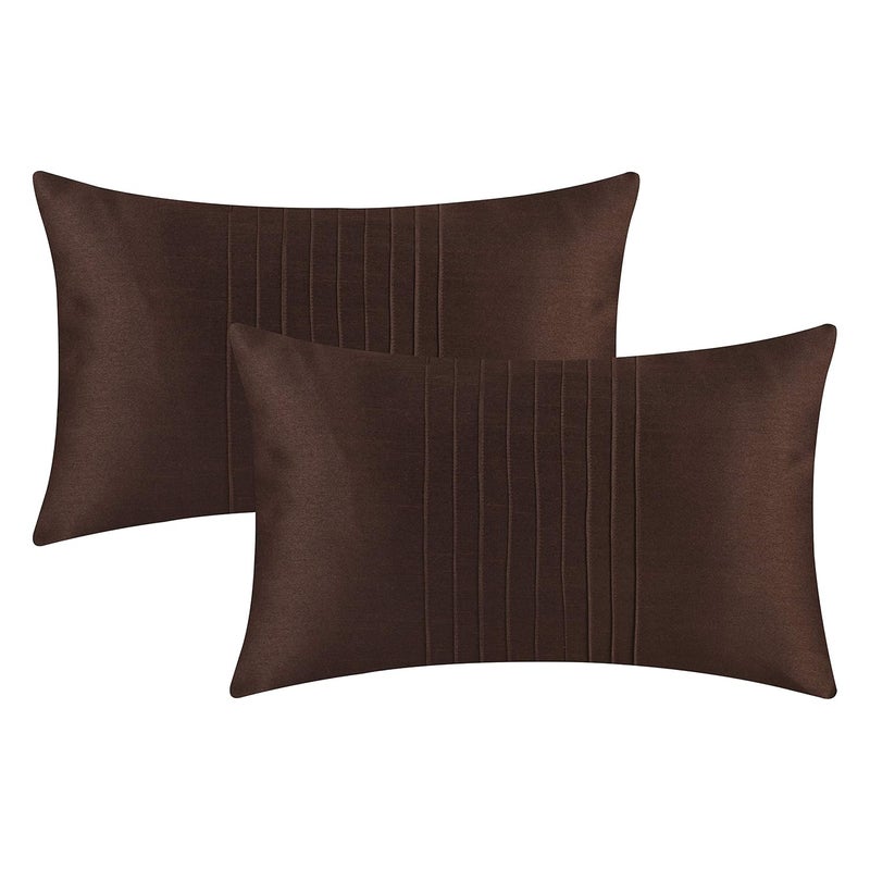 The White Petals Set of 2 Dark Brown Lumbar Pillow Cover With Pin Tucks Panel 12X18 inches Dark Brown  - Image 1