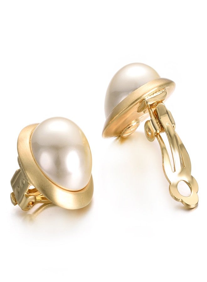 Yoursfs 0.7inch Clip Earring Yellowing Ivory Pearl Round Earrings Non Pierced Clip on Earrings for Women - Image 5