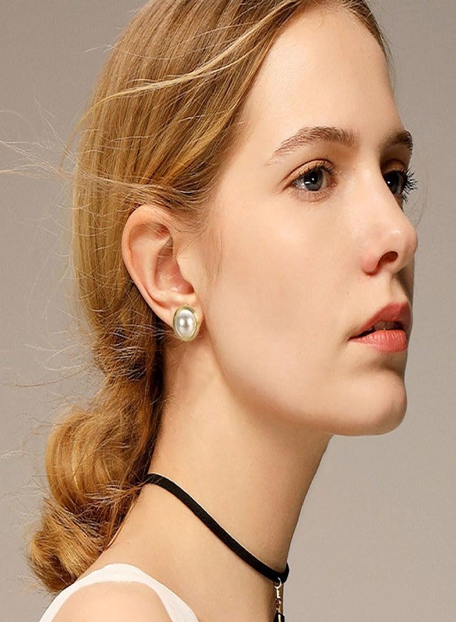 Yoursfs 0.7inch Clip Earring Yellowing Ivory Pearl Round Earrings Non Pierced Clip on Earrings for Women - Image 3