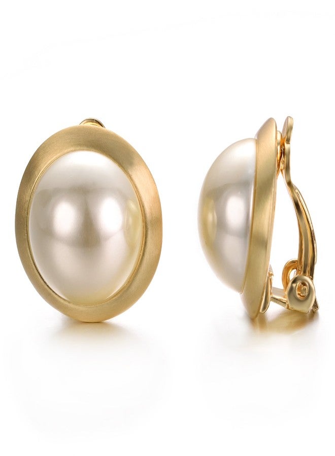 Yoursfs 0.7inch Clip Earring Yellowing Ivory Pearl Round Earrings Non Pierced Clip on Earrings for Women - Image 1