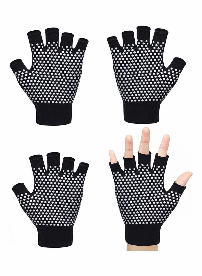 Y&D Yoga Gloves Non Slip Womens 2 Pair Fingerless Pilates Exercise Grip with White Silicone Dots - Image 1
