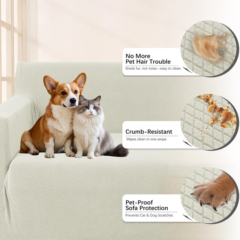 Arfntevss Stretch Sectional Couch Covers L Shaped Corner Sectional Sofa Cover Washable Jacquard Soft Fleece U Shape Sofa Slipcovers Anti Slip Furniture Protector for Dogs Pets (X-Large, Cream) - Image 3