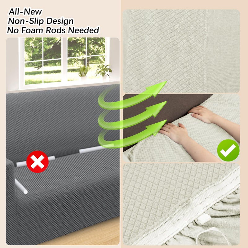 Arfntevss Stretch Sectional Couch Covers L Shaped Corner Sectional Sofa Cover Washable Jacquard Soft Fleece U Shape Sofa Slipcovers Anti Slip Furniture Protector for Dogs Pets (X-Large, Cream) - Image 4