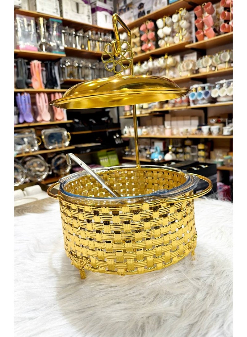 New from Hour Gallery: The most beautiful gold serving dish, perfect for gatherings and brides!  It doesn't change color. The dish is made of heat-resistant Pyrex. Capacity: 2 liters. High-quality imported product. Dimensions: 25 cm. Height: 40 cm - Image 1