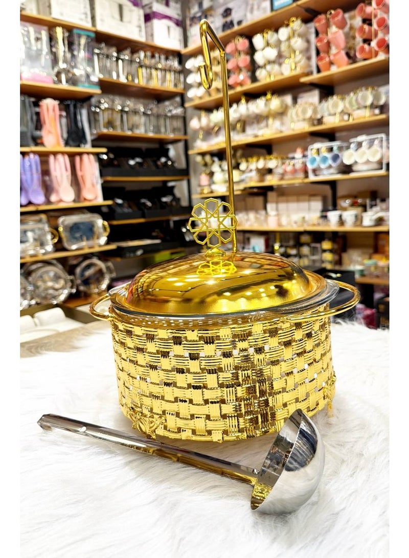 New from Hour Gallery: The most beautiful gold serving dish, perfect for gatherings and brides!  It doesn't change color. The dish is made of heat-resistant Pyrex. Capacity: 2 liters. High-quality imported product. Dimensions: 25 cm. Height: 40 cm - Image 2